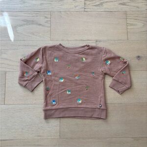 Oeuf toddler brown embroidered house print sweatshirt, size 3-4Y.